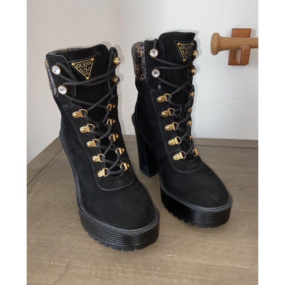 Guess Womens Kelyna Black Combat & Lace-up Boots Shoes 8 Medium (B,M) BHFO 6428